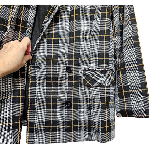 Forever 21 Women's Double-Breasted Plaid Blazer Size Medium Black/White With Yel - Picture 6 of 13